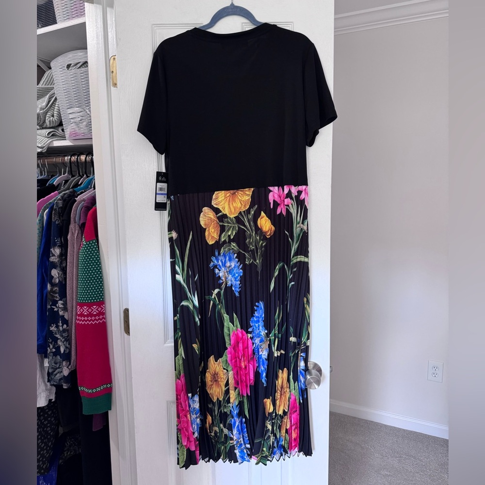 Karl Lagerfeld Women's Printed Pleated Satin Shirt Dress 18 - Picture 4 of 6